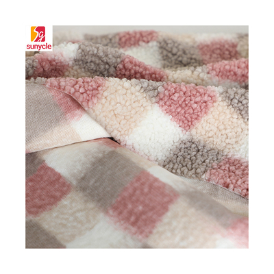 Döşemelik Ev Tekstili Çanta İçin Ekose Baskılı Sherpa Polar Kumaş 300gsm