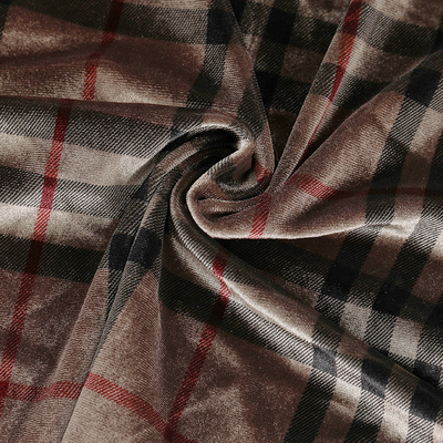 Pillowslip Perde Pantolon için Kahve Rengi Ekose Desenli Kadife Kumaş 240gsm
