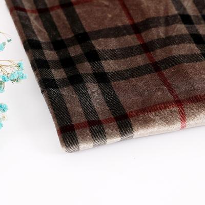 Pillowslip Perde Pantolon için Kahve Rengi Ekose Desenli Kadife Kumaş 240gsm