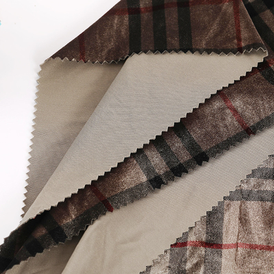 Pillowslip Perde Pantolon için Kahve Rengi Ekose Desenli Kadife Kumaş 240gsm